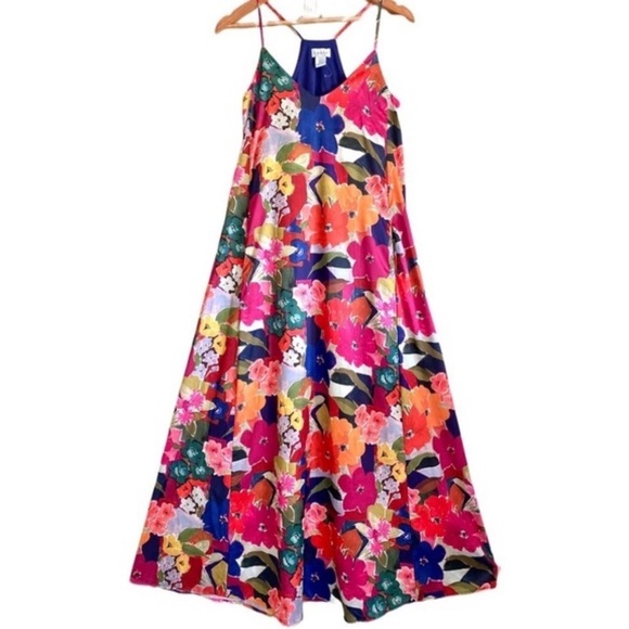 Nicole Miller Abstract Floral Print Slip on Satin Maxi Dress - Size S - Picture 5 of 12